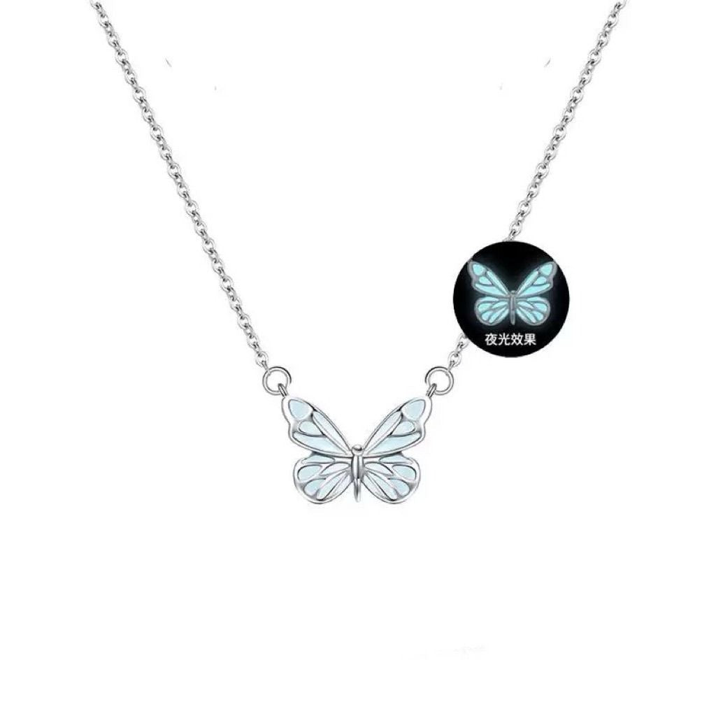 Blue Luminous Butterfly Necklace & Bracelet Jewelry Set