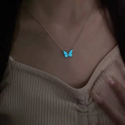 Blue Luminous Butterfly Necklace & Bracelet Jewelry Set
