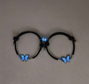 Blue Luminous Butterfly Necklace & Bracelet Jewelry Set