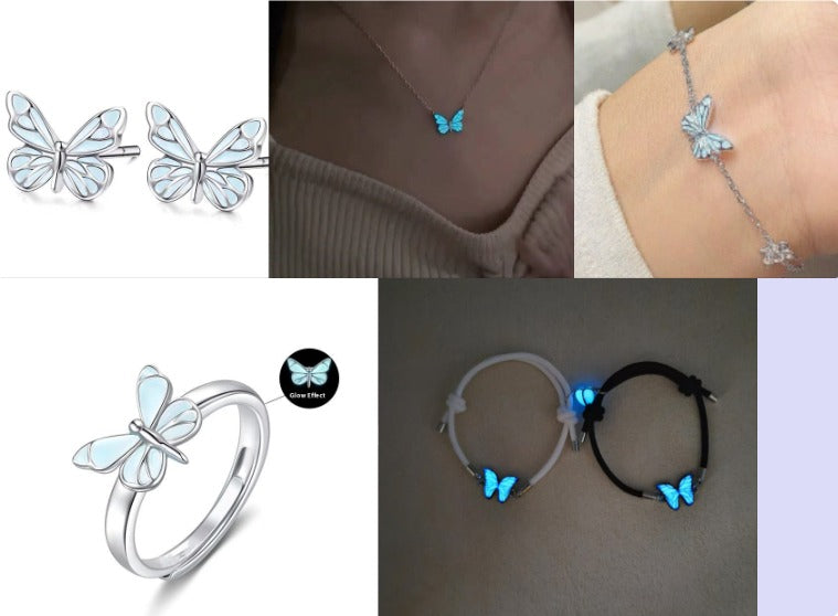 Blue Luminous Butterfly Necklace & Bracelet Set