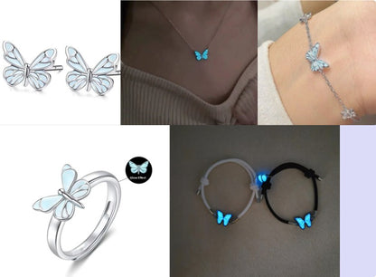 Blue Luminous Butterfly Necklace & Bracelet Set