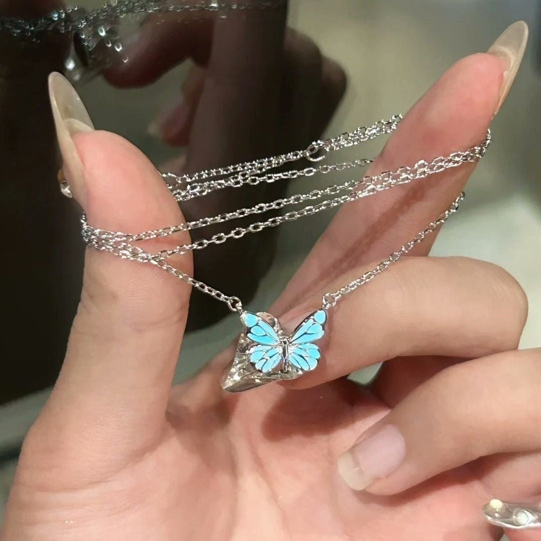 Blue Luminous Butterfly Necklace & Bracelet Set