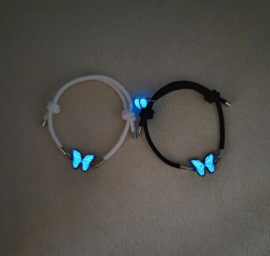 Blue Luminous Butterfly Necklace & Bracelet Jewelry Set