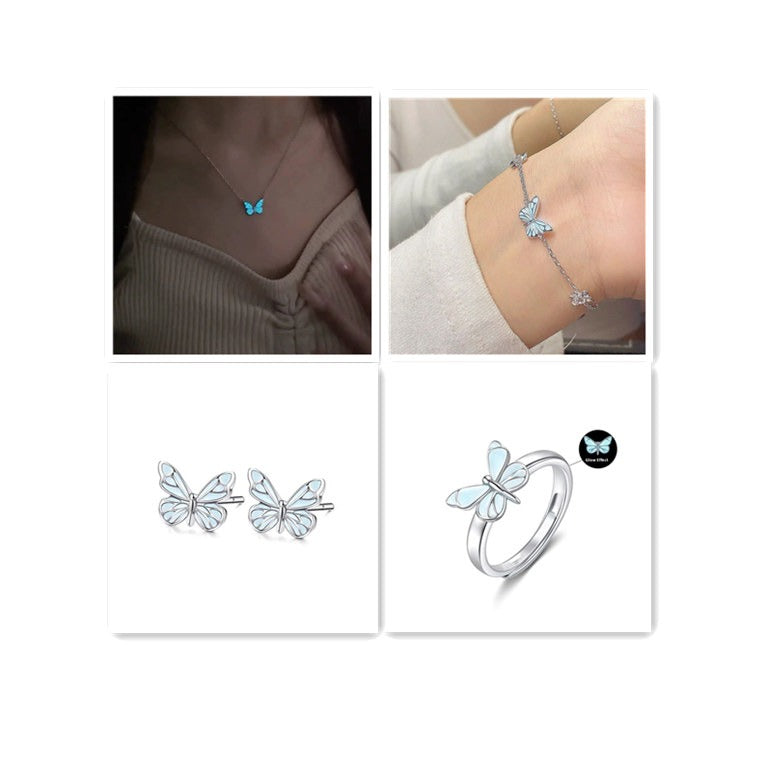 Blue Luminous Butterfly Necklace & Bracelet Set