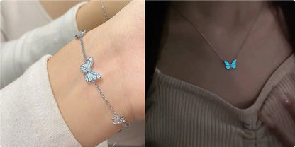 Blue Luminous Butterfly Necklace & Bracelet Set