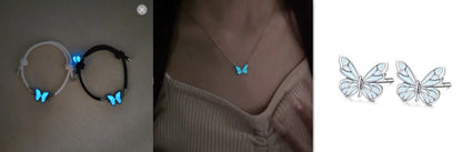 Blue Luminous Butterfly Necklace & Bracelet Jewelry Set