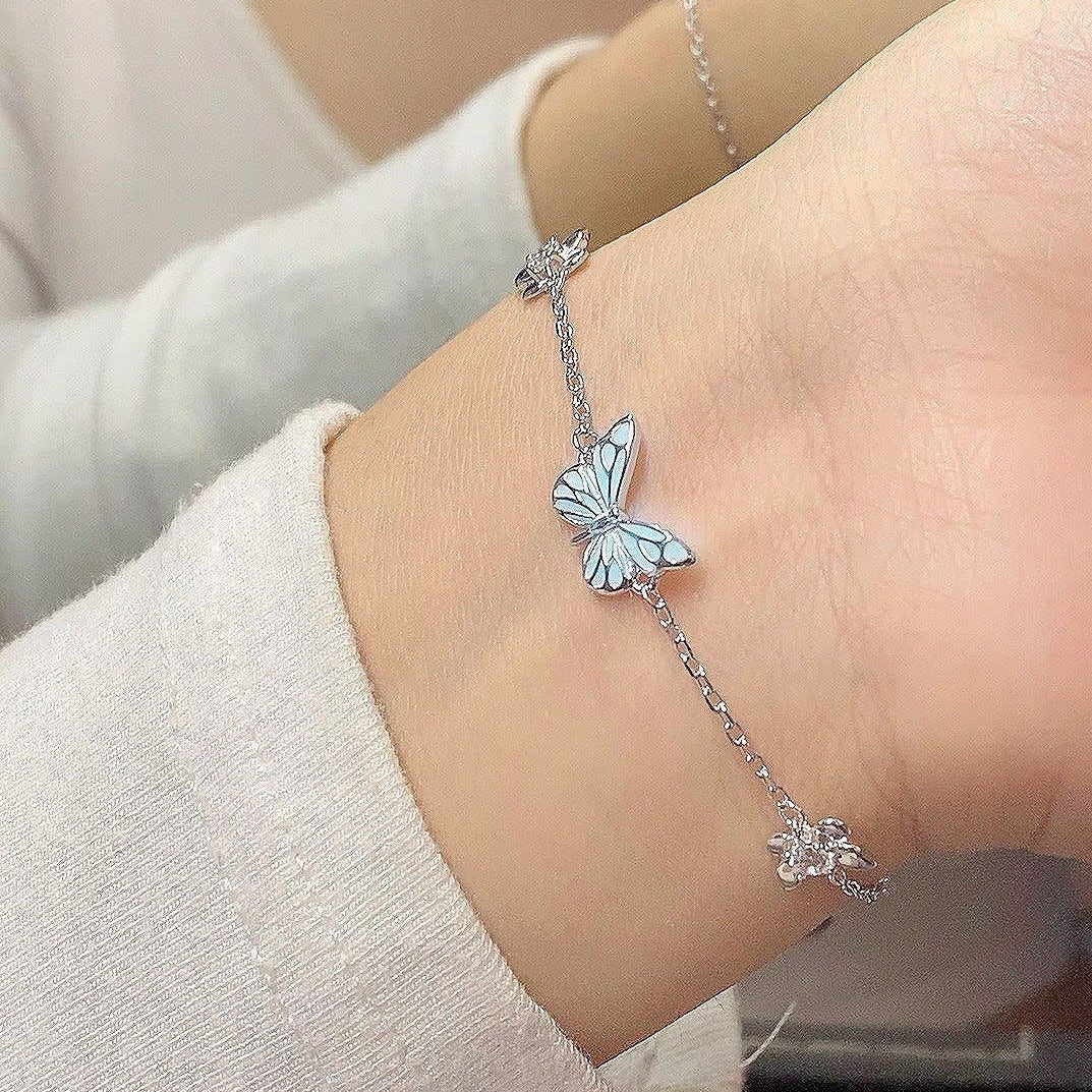 Blue Luminous Butterfly Necklace & Bracelet Jewelry Set