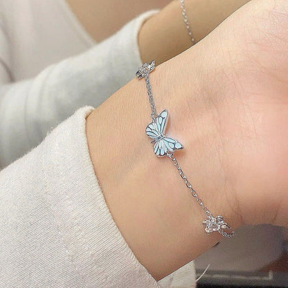 Blue Luminous Butterfly Necklace & Bracelet Jewelry Set