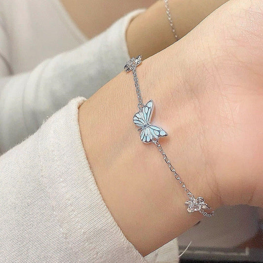 Blue Luminous Butterfly Necklace & Bracelet Jewelry Set